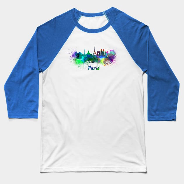 Paris skyline in watercolor Baseball T-Shirt by PaulrommerArt